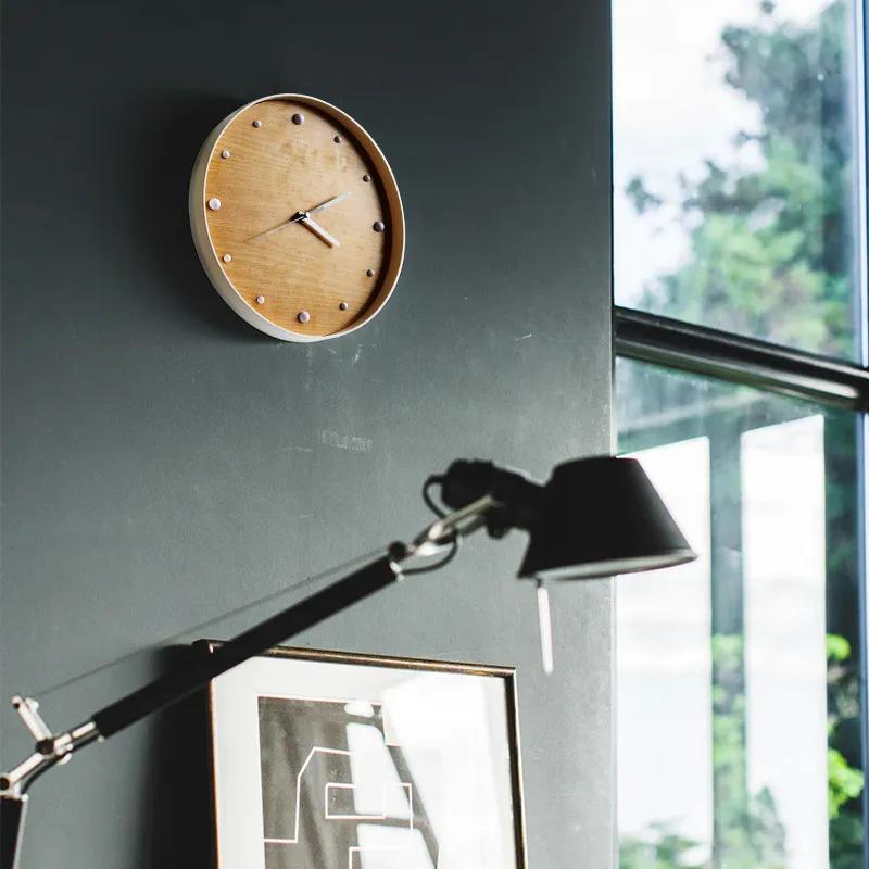 대나무 흰색 홈 일본식 거실 벽시계, 라운드 심플 시계, 음소거, 신상